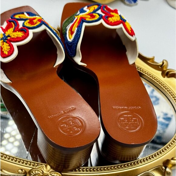 🆕 TORY BURCH 🧿 NWOT Bianca Floral Bead Embellished Slide Sandal - Ivory Multi - Picture 9 of 16